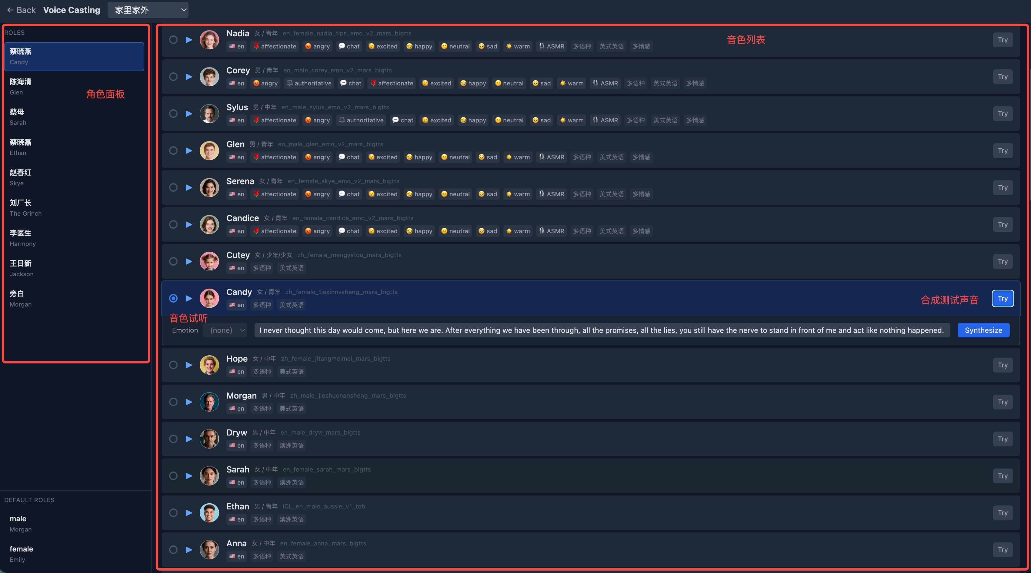 Voice Casting — 角色声线分配与试听